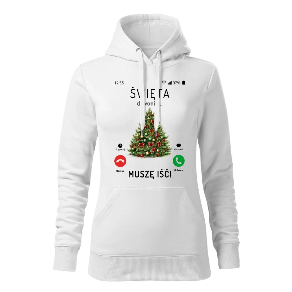 Świąteczna bluza damska z kapturem biała na prezent personalizacja hoodie Święta Boże Narodzenie Mikołajki