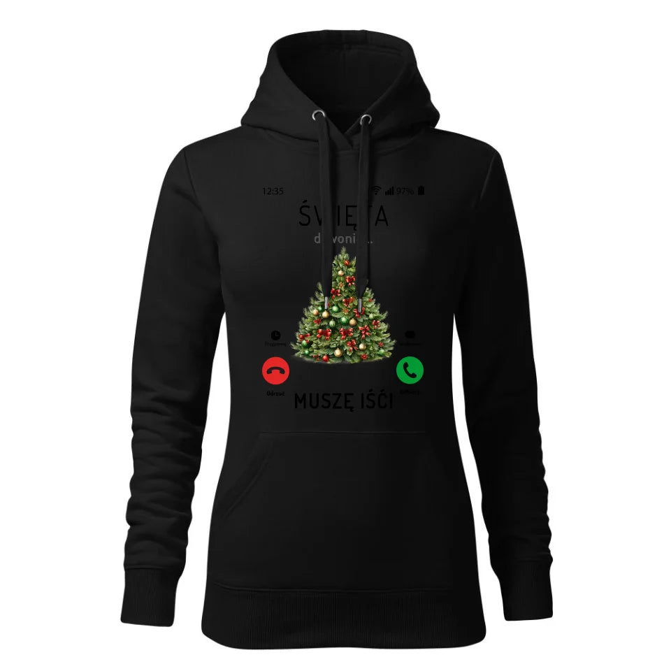 Świąteczna bluza damska z kapturem czarna na prezent personalizacja hoodie Święta Boże Narodzenie Mikołajki