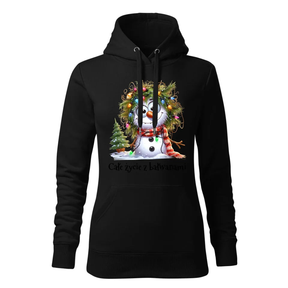 Świąteczna bluza damska z kapturem czarna na prezent personalizacja hoodie Święta Boże Narodzenie Mikołajki