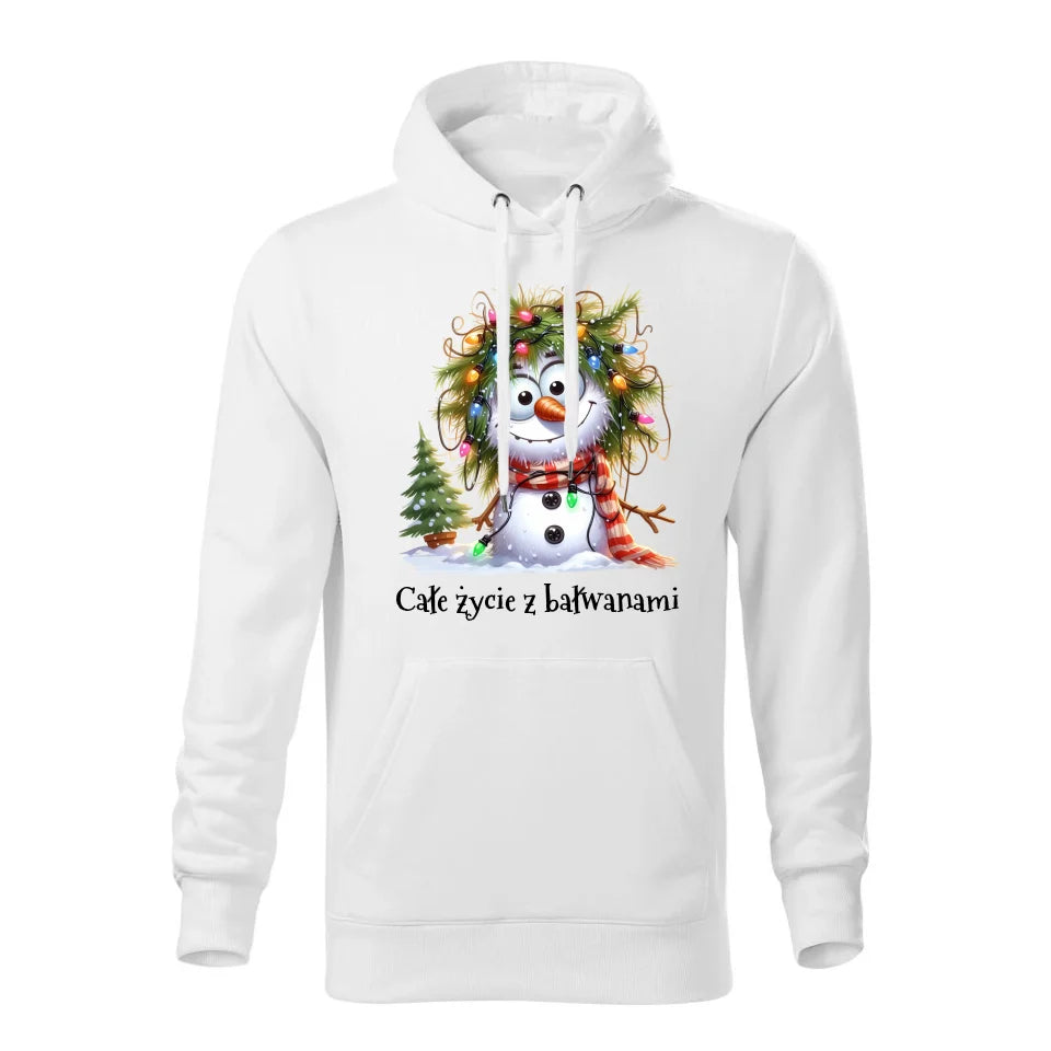 Świąteczna bluza męska z kapturem biała na prezent personalizacja hoodie Święta Boże Narodzenie Mikołajki