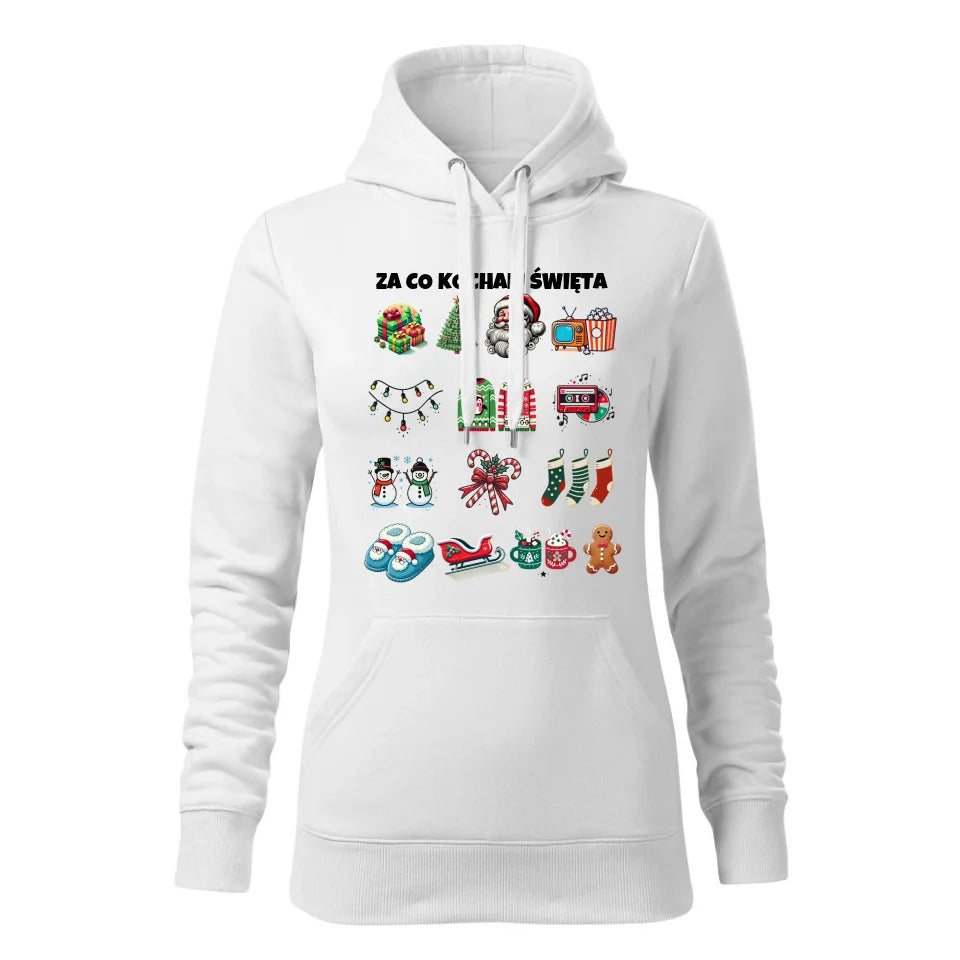 Świąteczna bluza damska z kapturem biała na prezent personalizacja hoodie Święta Boże Narodzenie Mikołajki