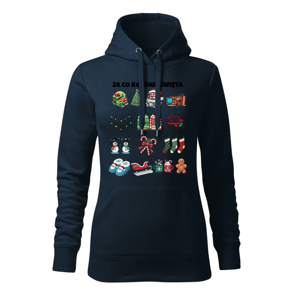 Świąteczna bluza damska z kapturem granatowa na prezent personalizacja hoodie Święta Boże Narodzenie Mikołajki