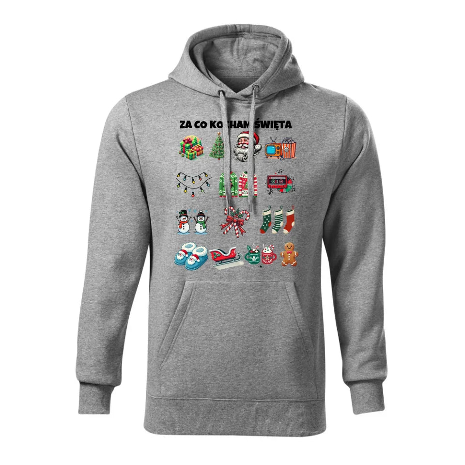 Świąteczna bluza męska z kapturem szara na prezent personalizacja hoodie Święta Boże Narodzenie Mikołajki