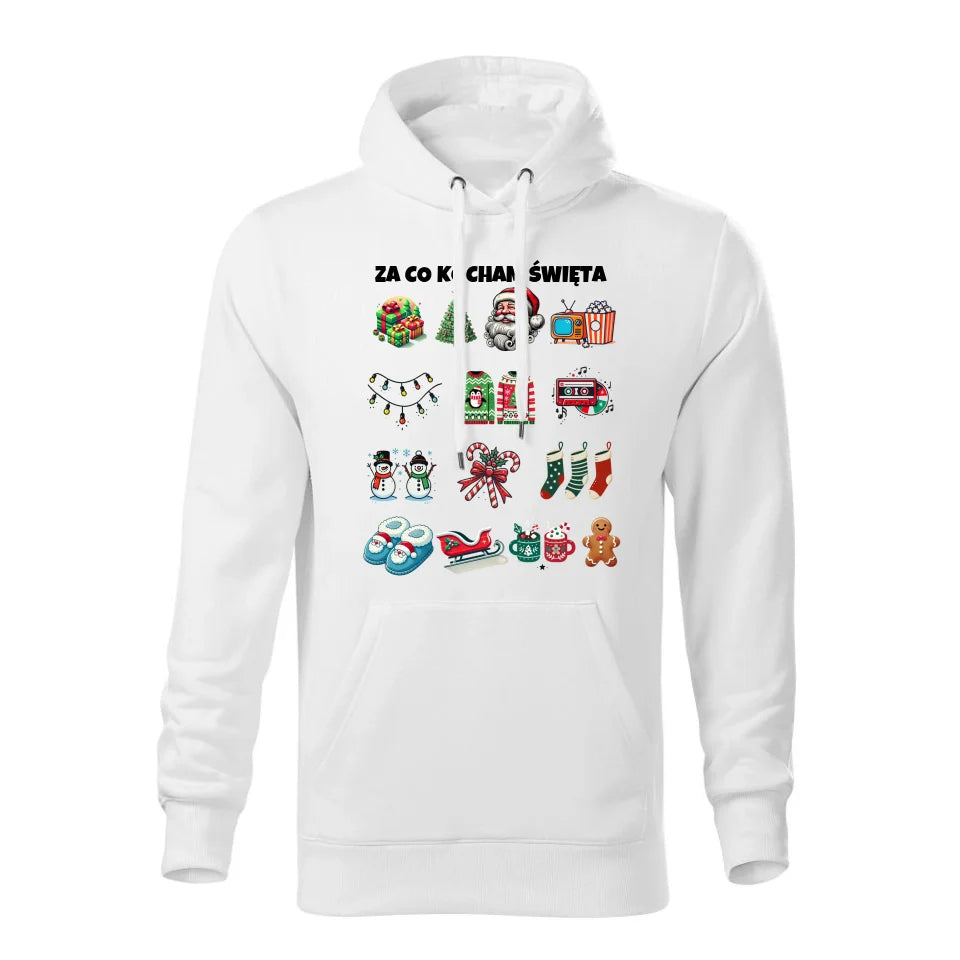 Świąteczna bluza męska z kapturem biała na prezent personalizacja hoodie Święta Boże Narodzenie Mikołajki