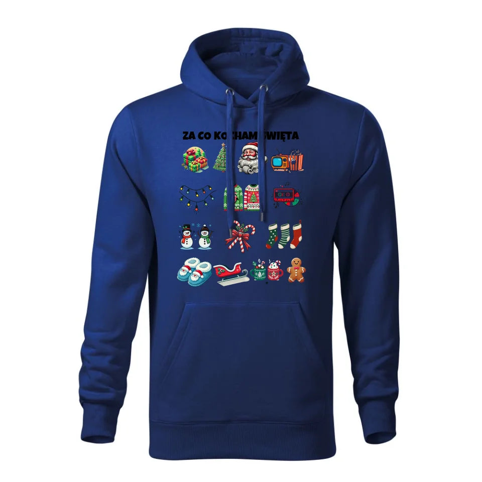 Świąteczna bluza męska z kapturem niebieska na prezent personalizacja hoodie Święta Boże Narodzenie Mikołajki