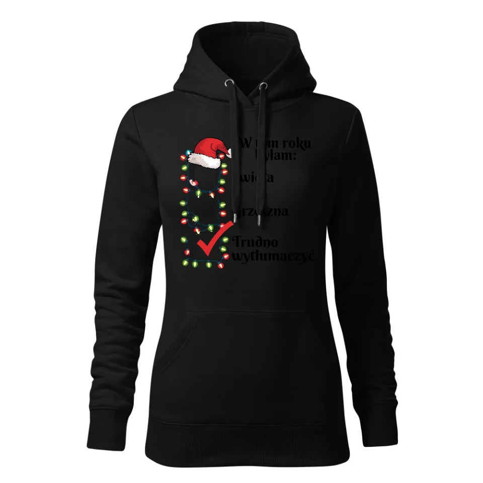 Świąteczna bluza damska z kapturem czarna na prezent personalizacja hoodie Święta Boże Narodzenie Mikołajki