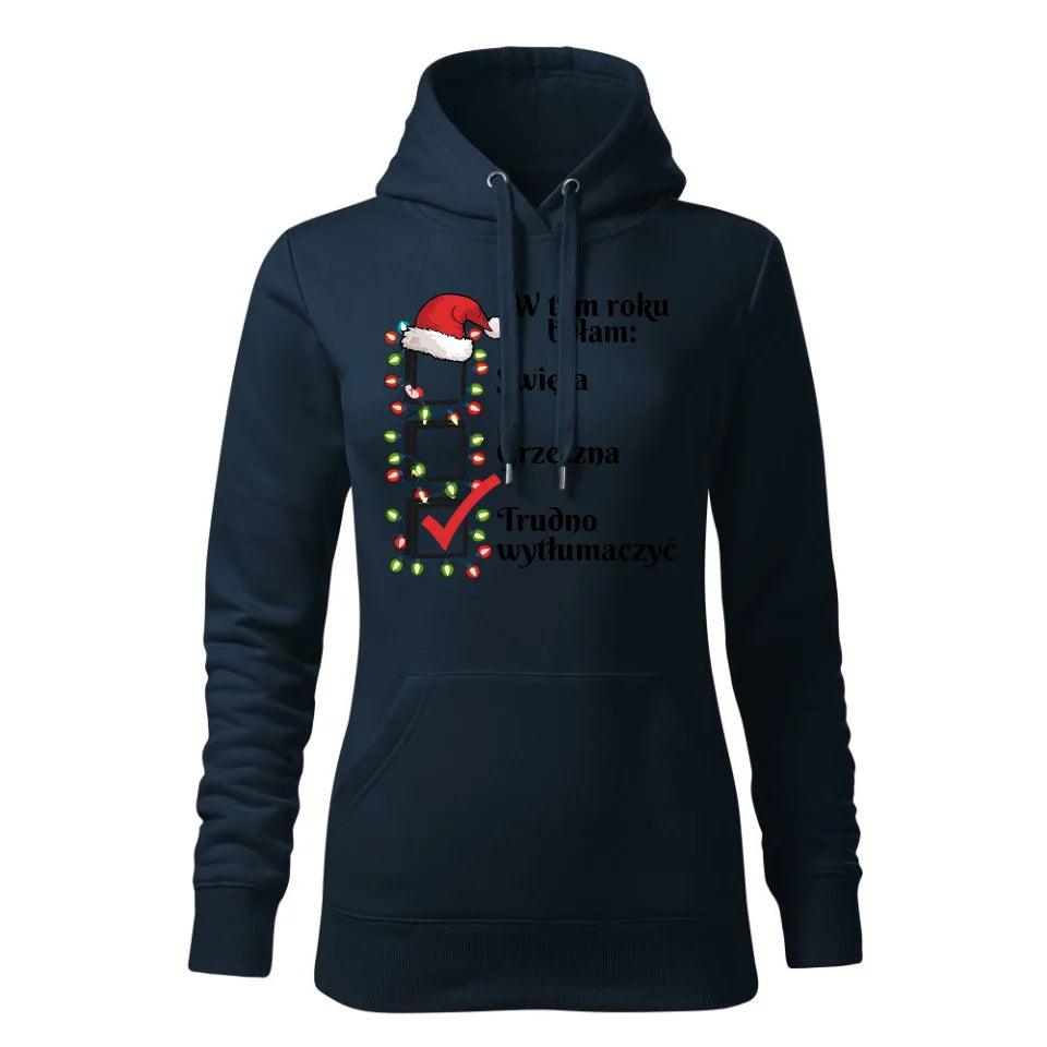 Świąteczna bluza damska z kapturem granatowa na prezent personalizacja hoodie Święta Boże Narodzenie Mikołajki