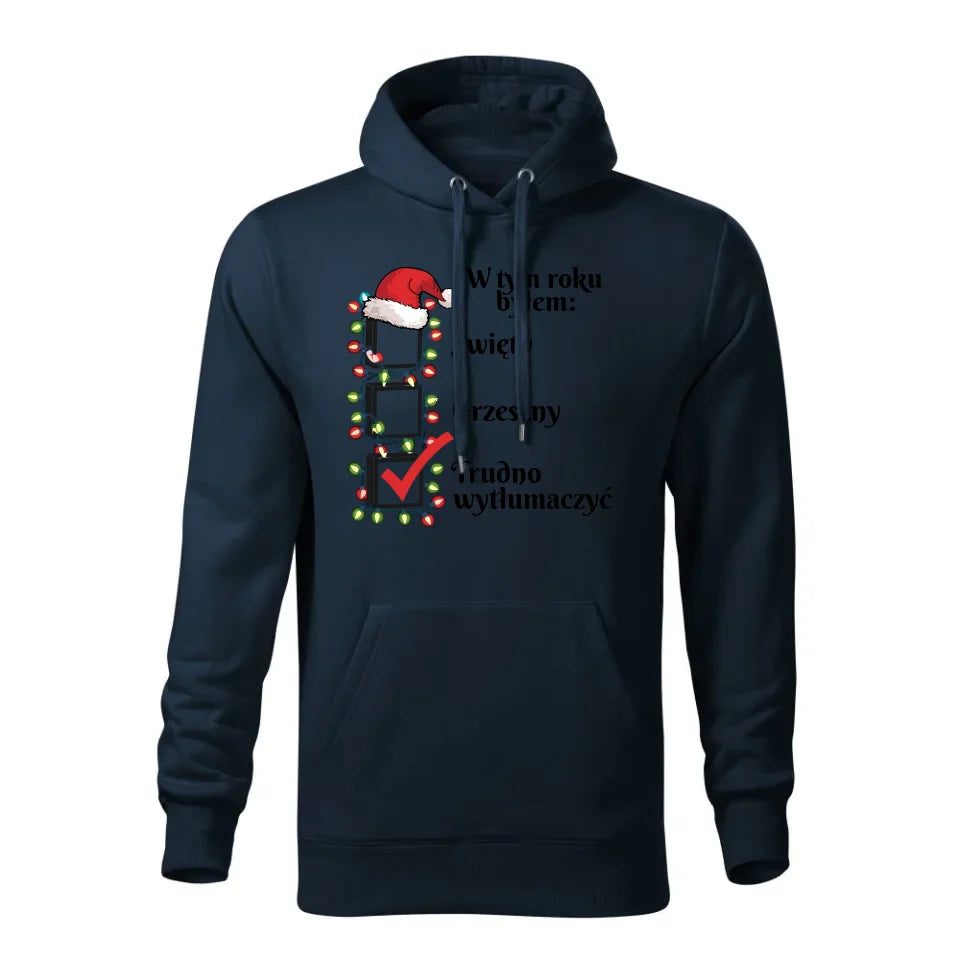 Świąteczna bluza męska z kapturem granatowa na prezent personalizacja hoodie Święta Boże Narodzenie Mikołajki