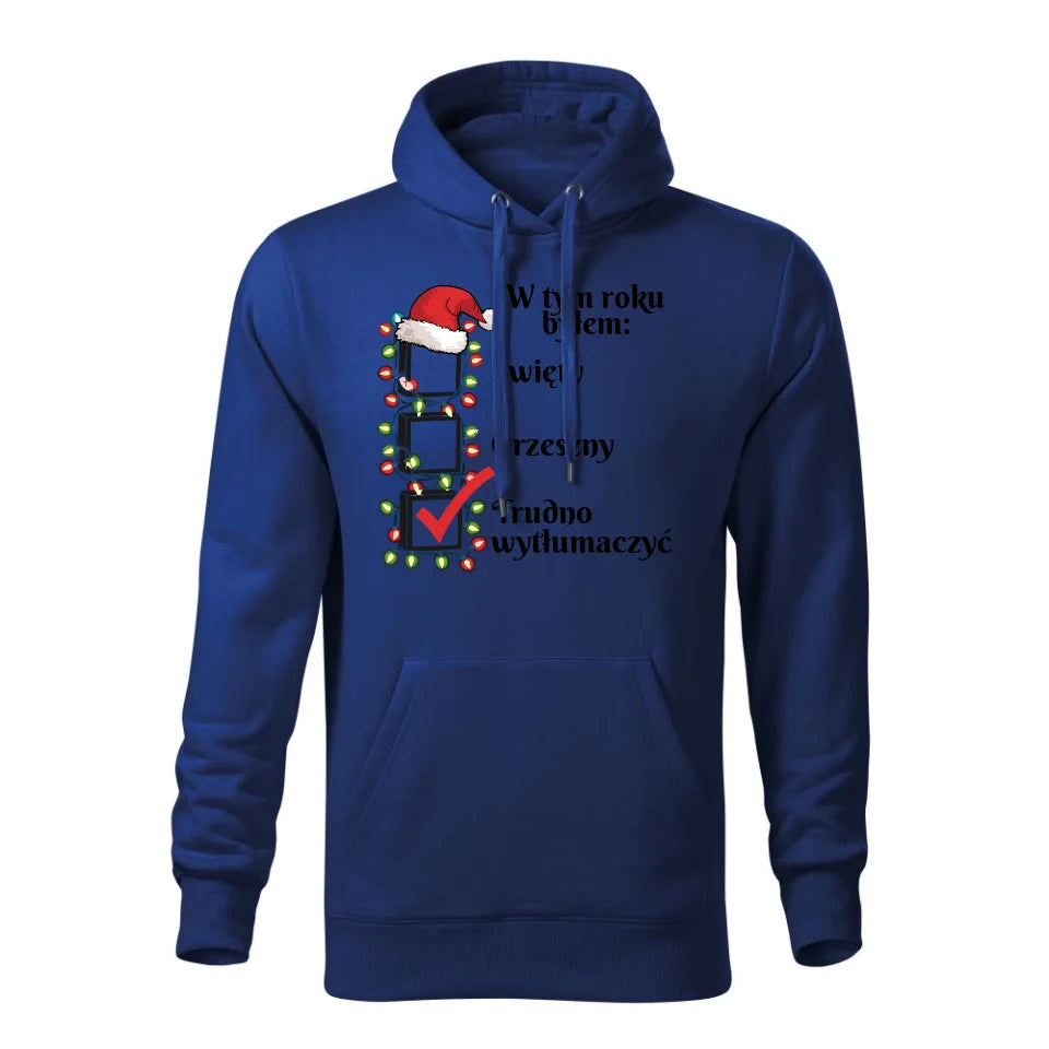 Świąteczna bluza męska z kapturem niebieska na prezent personalizacja hoodie Święta Boże Narodzenie Mikołajki