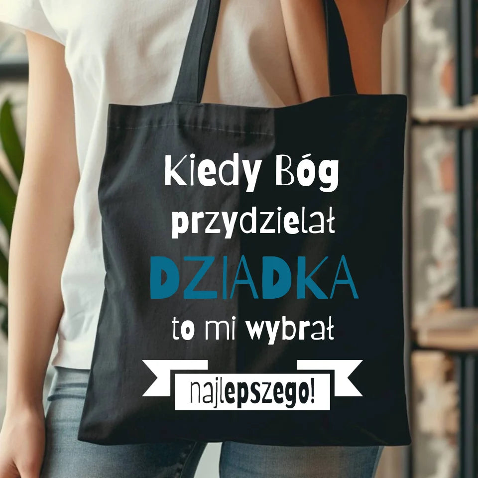 Torba dla dziadka z nadrukiem – praktyczny i ekologiczny prezent na Dzień Dziadka, Święta, urodziny - czarna