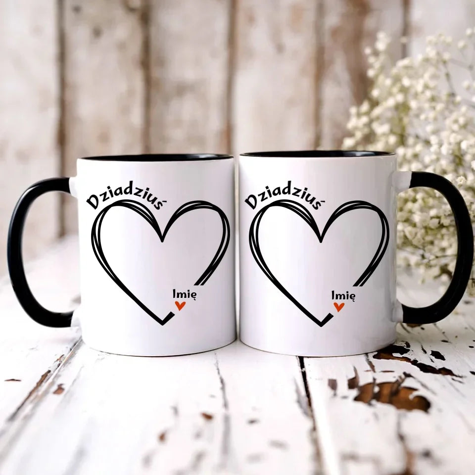 Dziadziuś z sercem imiona | Personalizowany kubek dla dziadka D26 - StoryCups.pl