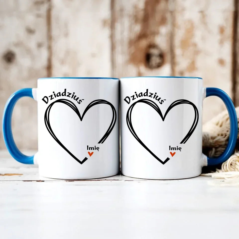 Dziadziuś z sercem imiona | Personalizowany kubek dla dziadka D26 - StoryCups.pl