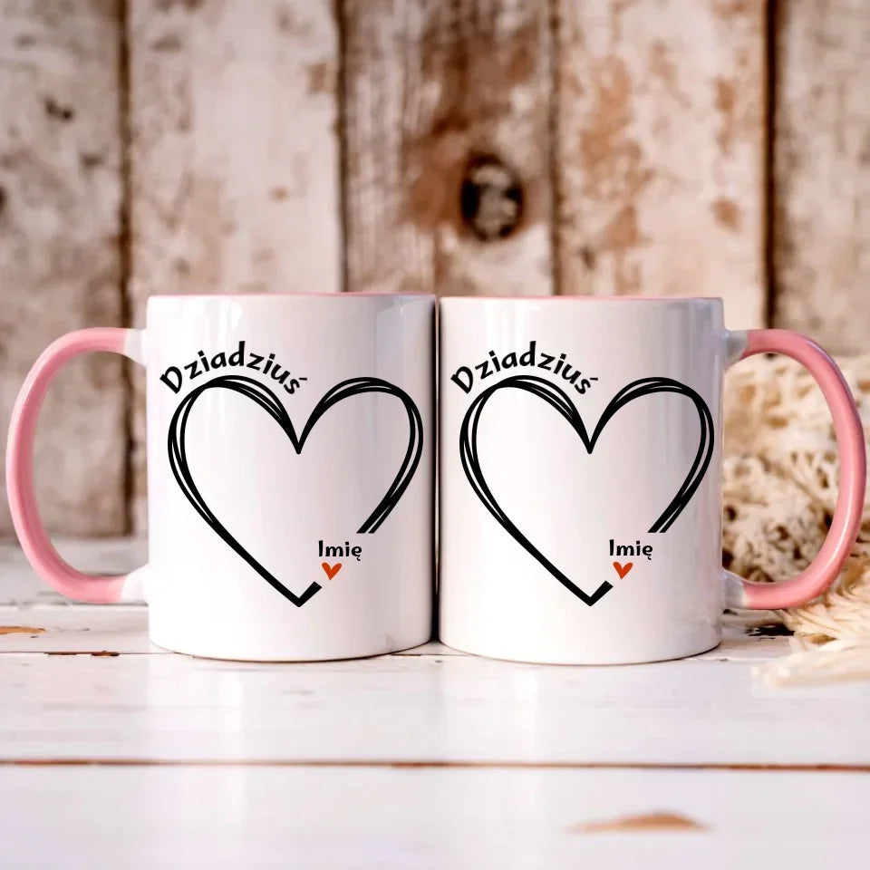 Dziadziuś z sercem imiona | Personalizowany kubek dla dziadka D26 - StoryCups.pl