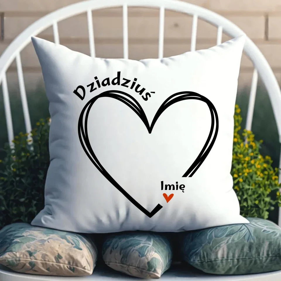 Dziadziuś z sercem imiona | Personalizowana poduszka dla dziadka D26 - StoryCups.pl