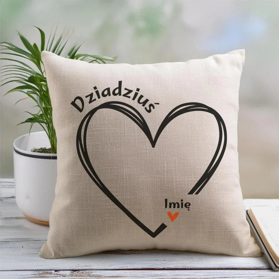 Dziadziuś z sercem imiona | Personalizowana poduszka dla dziadka D26 - StoryCups.pl
