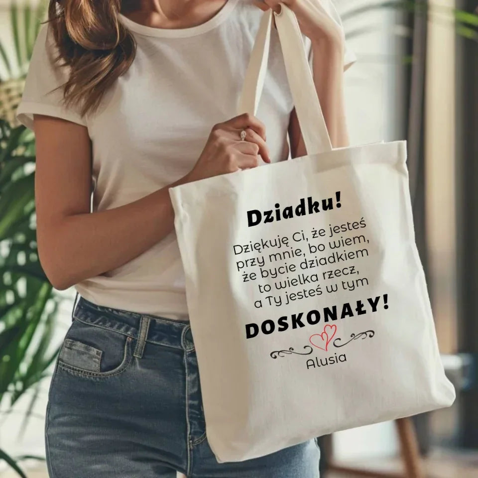 Dziadku jesteś doskonały | Naturalna torba z dedykacją dla dziadka D22 - StoryCups.pl
