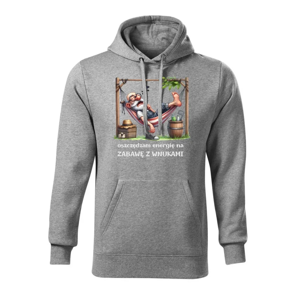 Oszczędzam energię | Bluza męska z kapturem dla dziadka D39 - StoryCups.pl