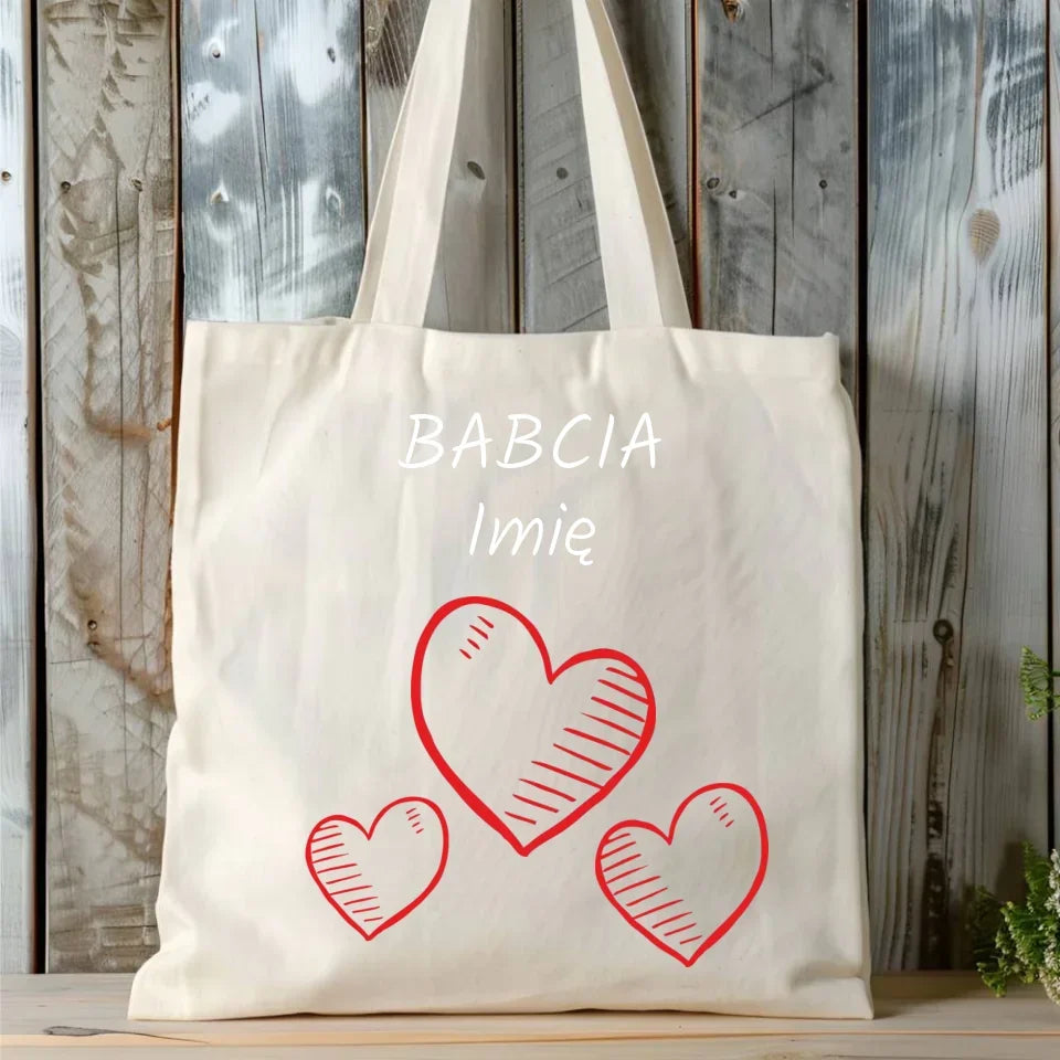 Serca | Personalizowana torba dla babci B01 - StoryCups.pl