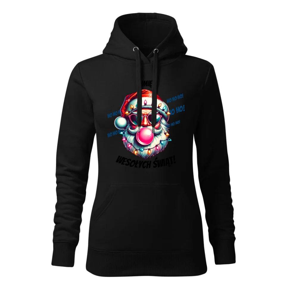 Świąteczna bluza damska z kapturem czarna na prezent personalizacja hoodie Święta Boże Narodzenie Mikołajki