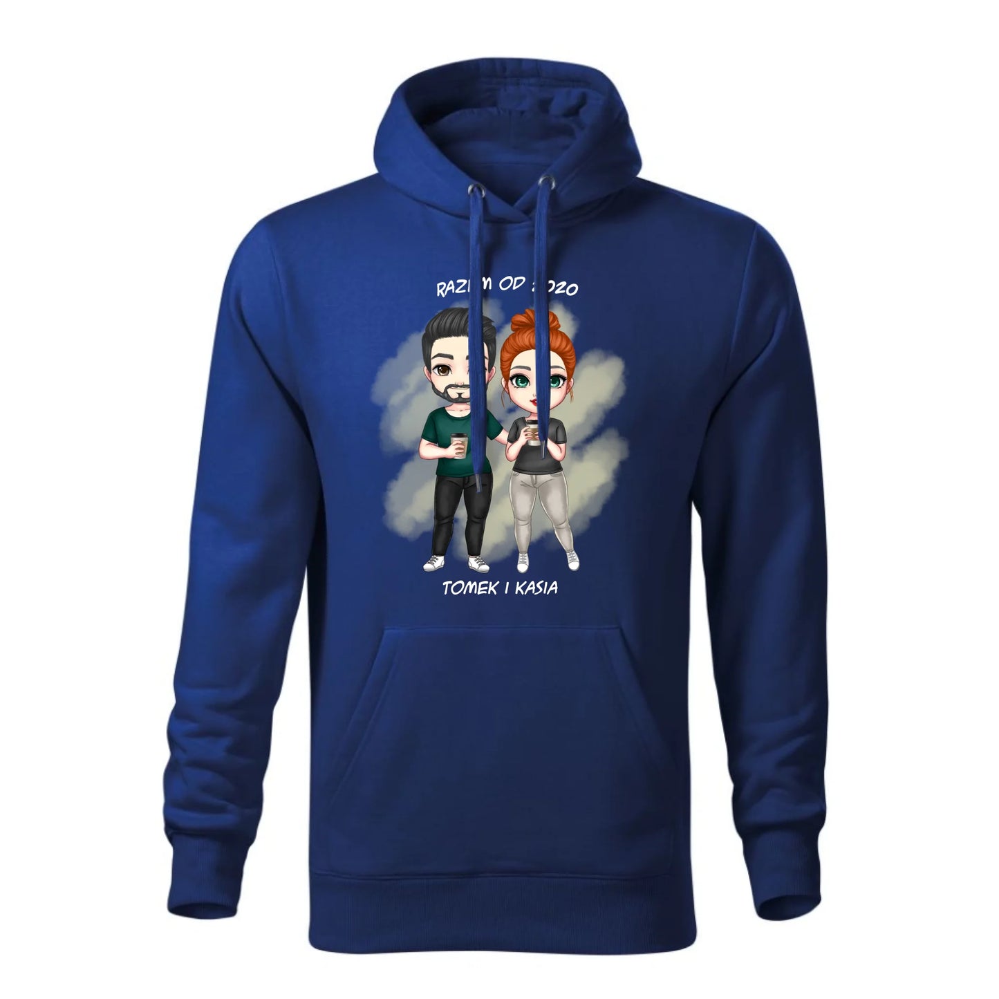 Personalizowana jesienna bluza z kapturem na prezent - niebieska - nadruk - hoodie