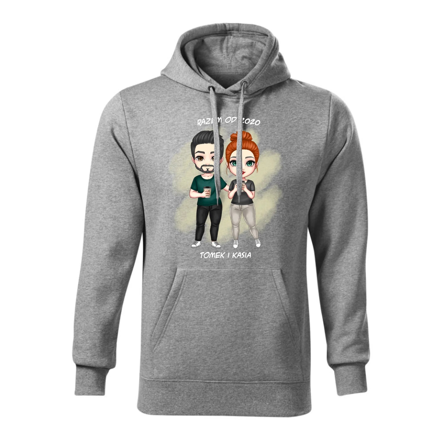 Personalizowana jesienna bluza z kapturem na prezent - szara - nadruk - hoodie