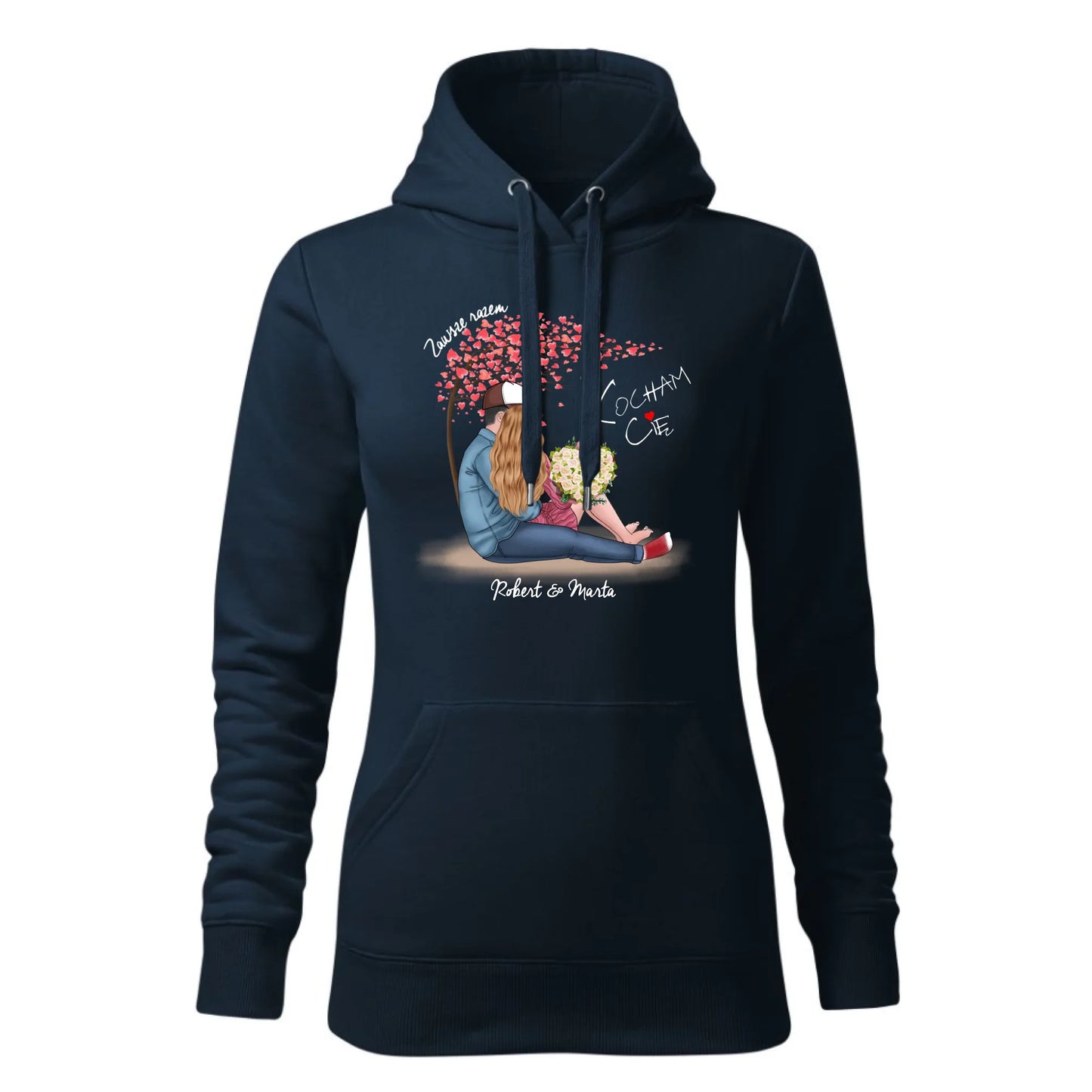 Damska bluza z kapturem granatowa - hoodie - StoryCups.pl