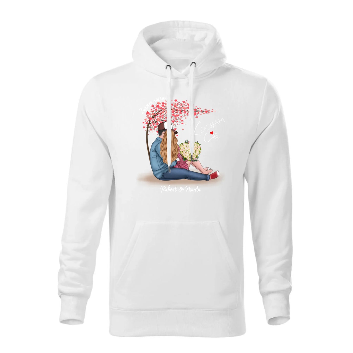 Personalizowana jesienna bluza z kapturem na prezent - biała - nadruk - hoodie