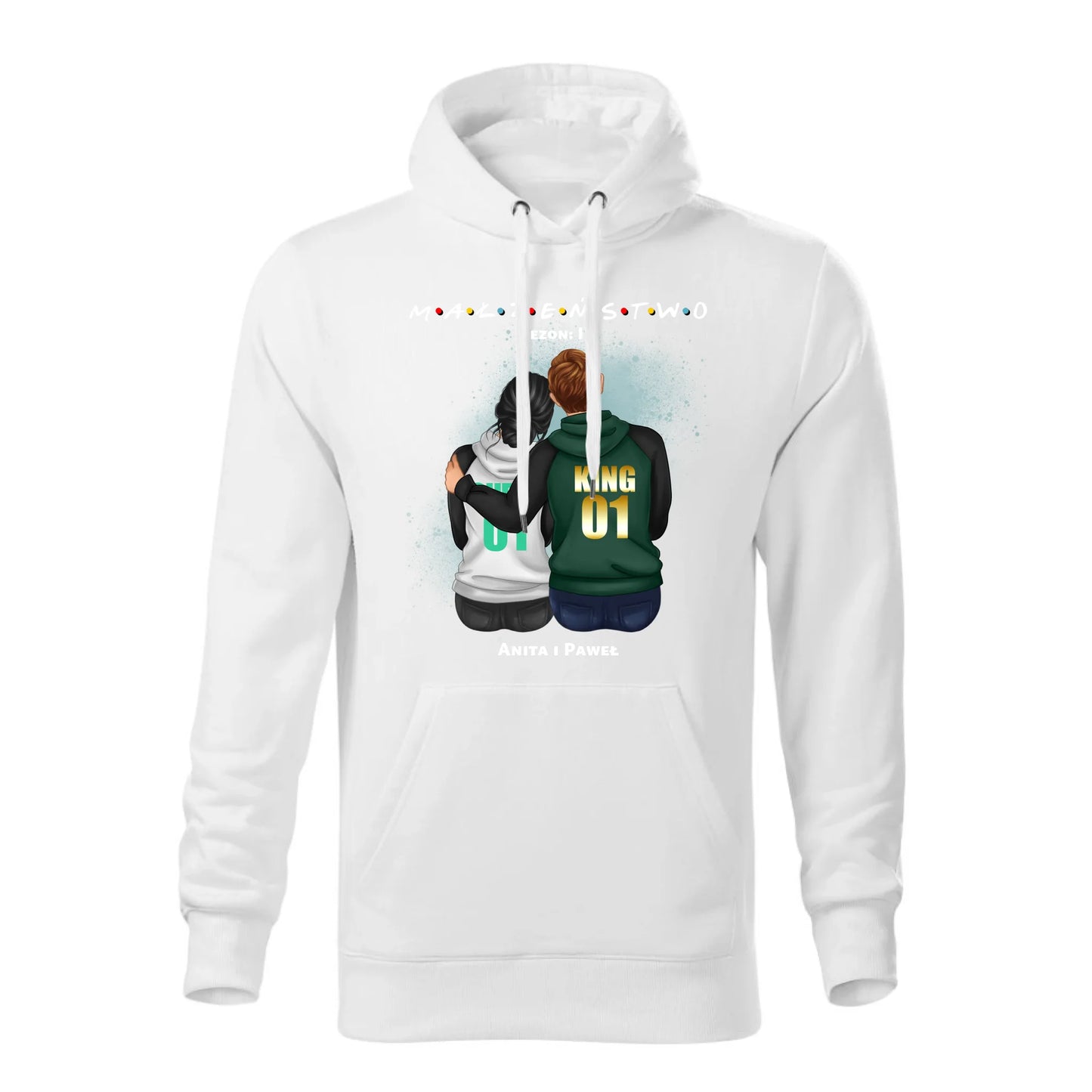 Personalizowana jesienna bluza z kapturem na prezent - biała - nadruk - hoodie