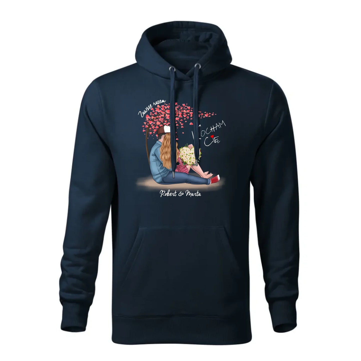 Personalizowana jesienna bluza z kapturem na prezent - granatowa - nadruk - hoodie