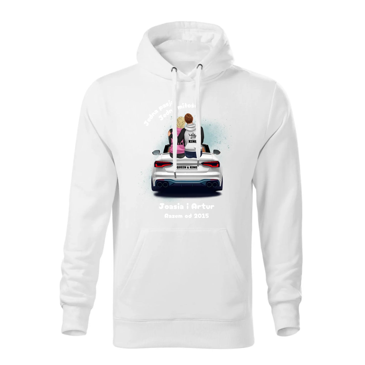 Personalizowana jesienna bluza z kapturem na prezent - biała - nadruk - hoodie