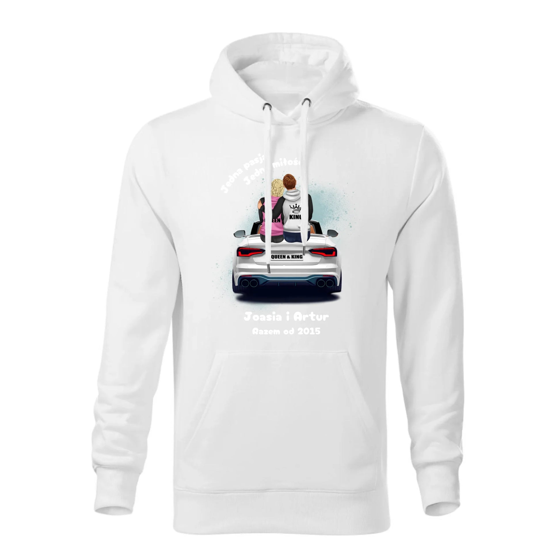Personalizowana jesienna bluza z kapturem na prezent - biała - nadruk - hoodie