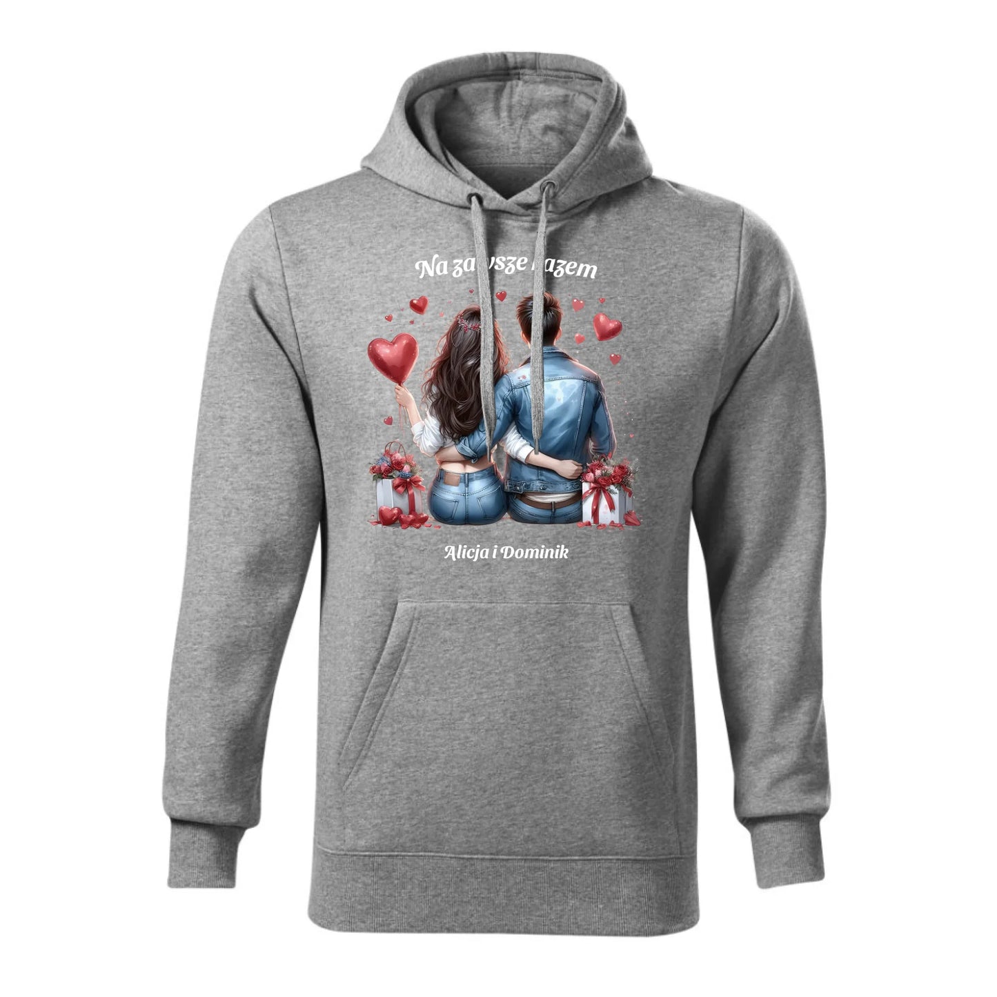 Personalizowana jesienna bluza z kapturem na prezent - szara - nadruk - hoodie