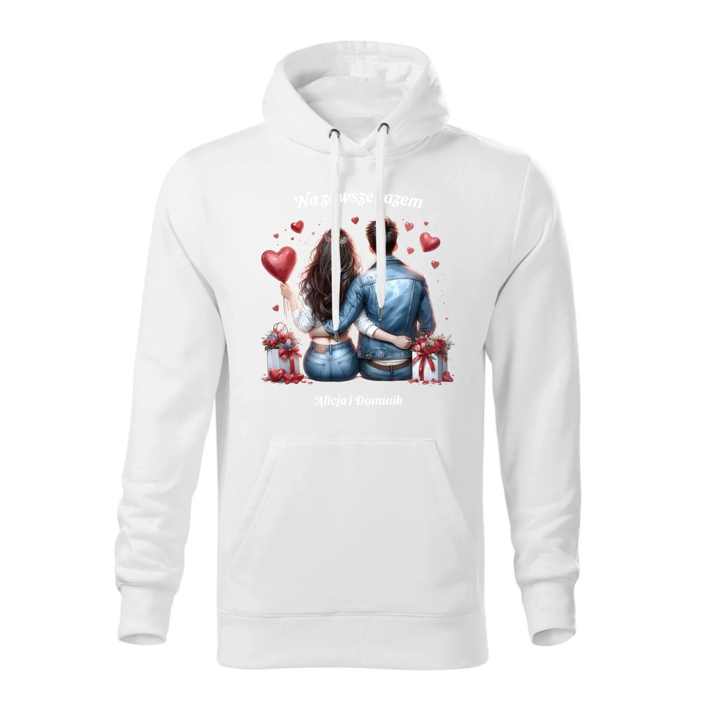 Personalizowana jesienna bluza z kapturem na prezent - biała - nadruk - hoodie