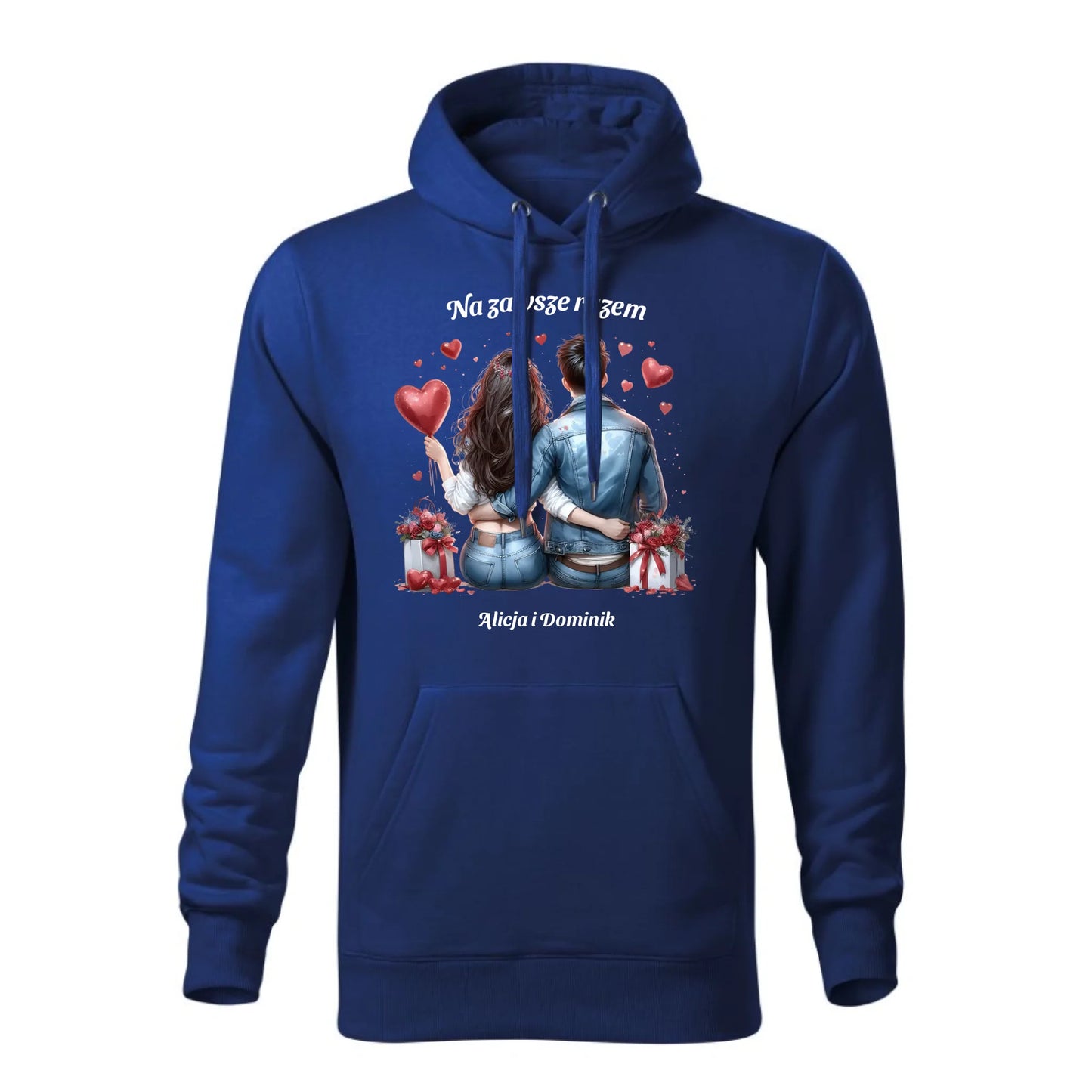 Personalizowana jesienna bluza z kapturem na prezent - niebieska - nadruk - hoodie