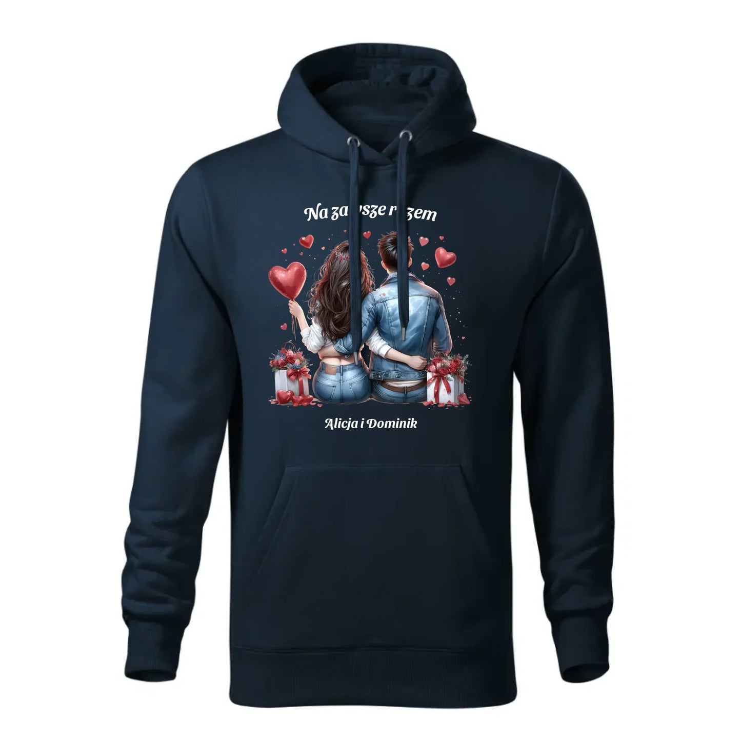 Personalizowana jesienna bluza z kapturem na prezent - granatowa - nadruk - hoodie