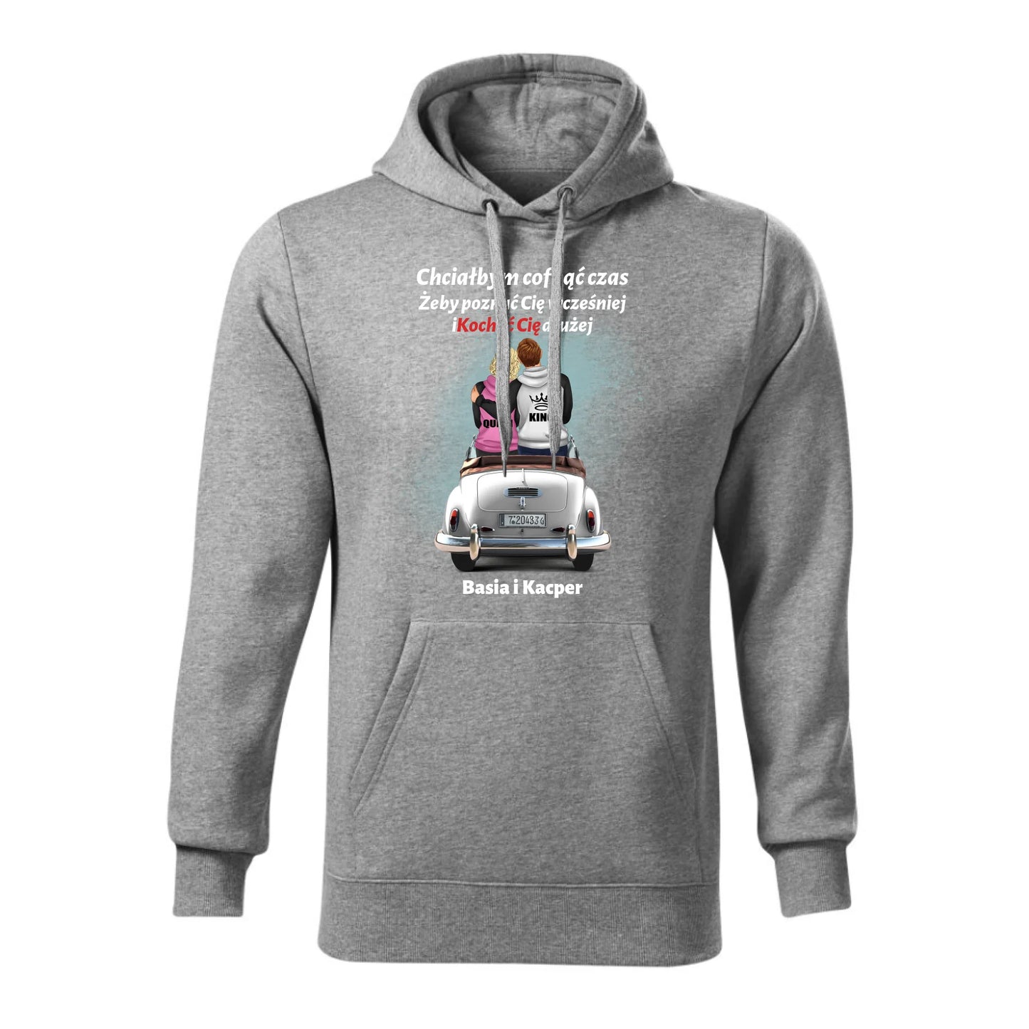 Personalizowana jesienna bluza z kapturem na prezent - szara - nadruk - hoodie