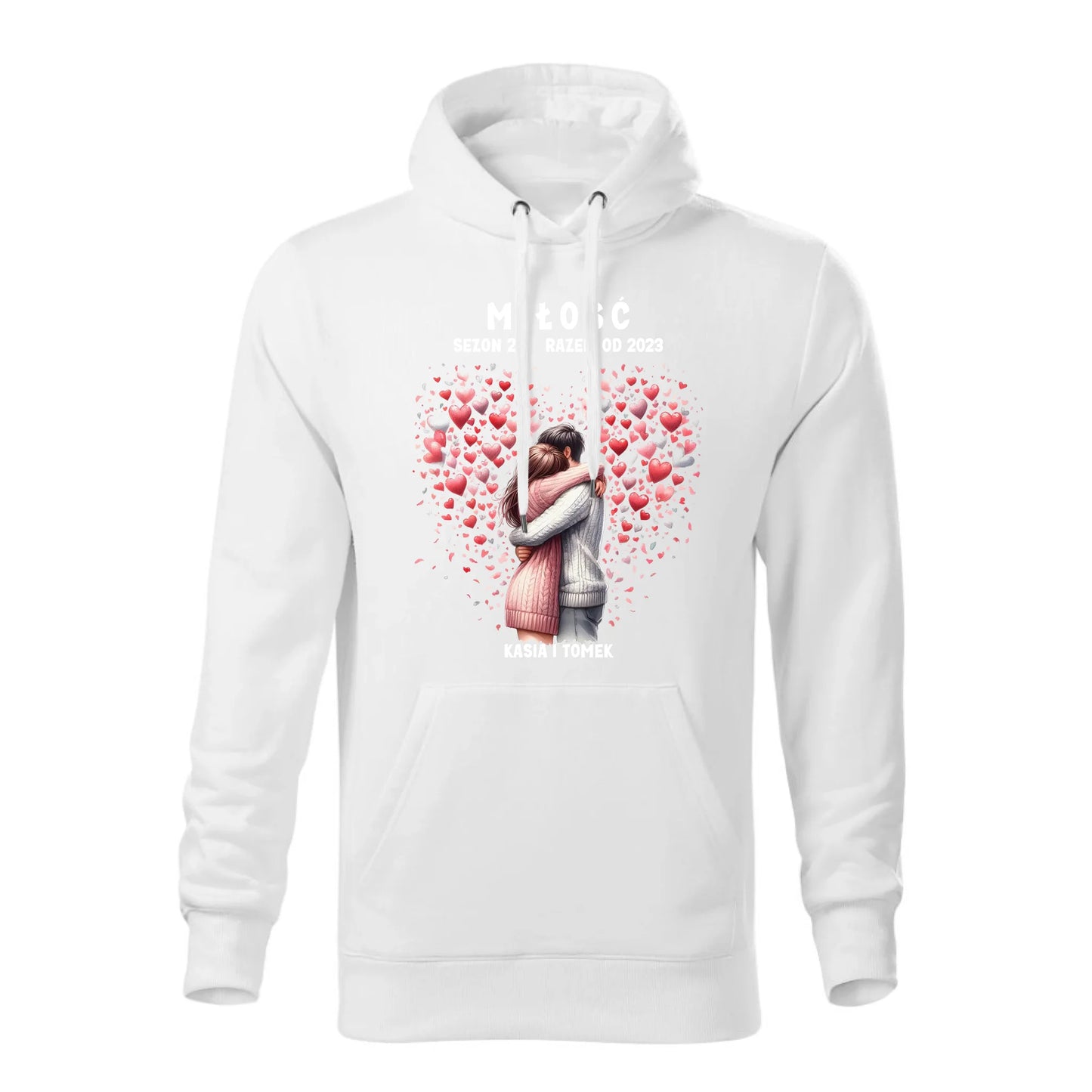 Personalizowana jesienna bluza z kapturem na prezent - biała - nadruk - hoodie