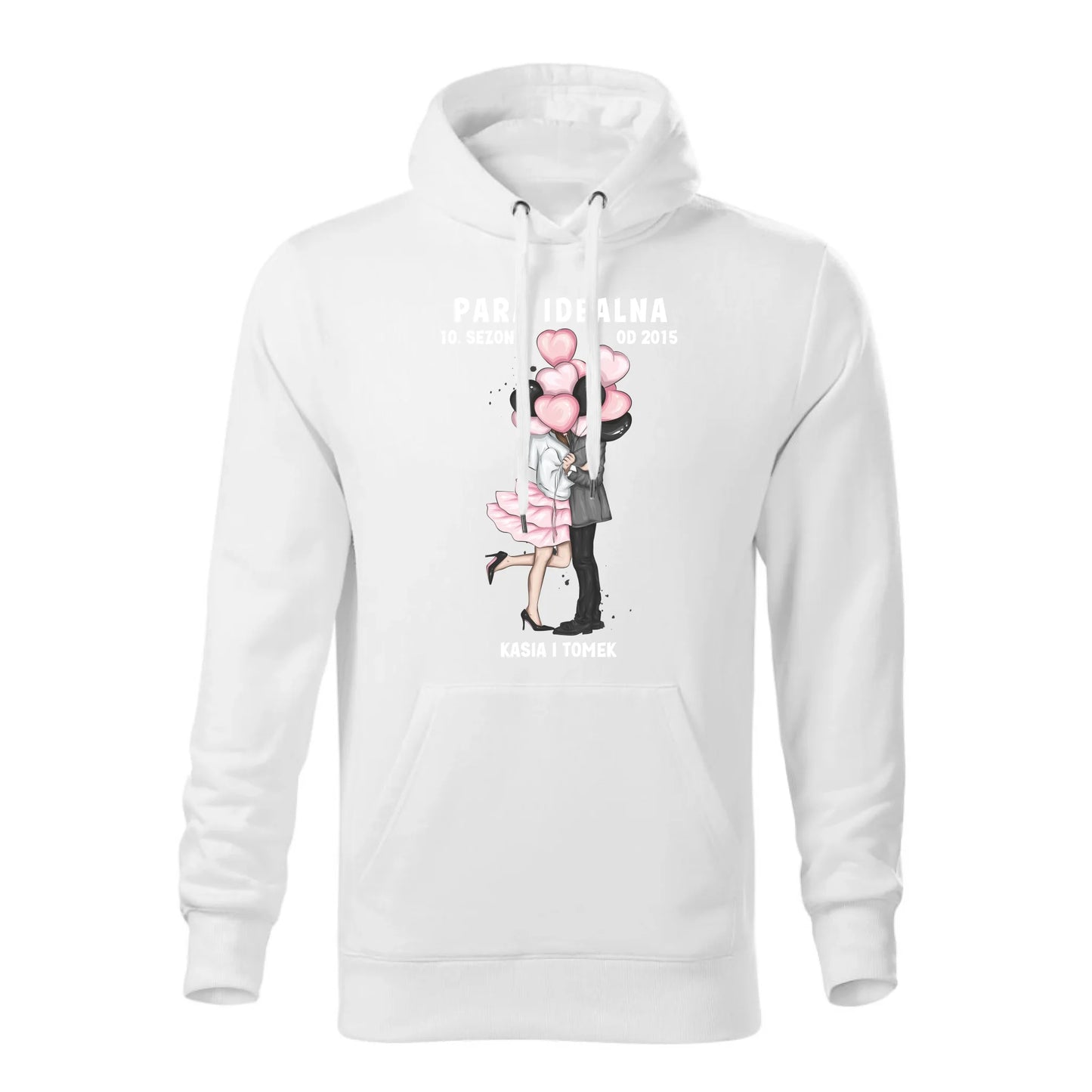 Personalizowana jesienna bluza z kapturem na prezent - biała - nadruk - hoodie