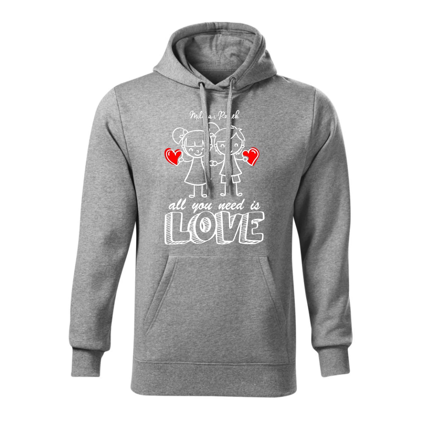 Personalizowana jesienna bluza z kapturem na prezent - szara - nadruk - hoodie