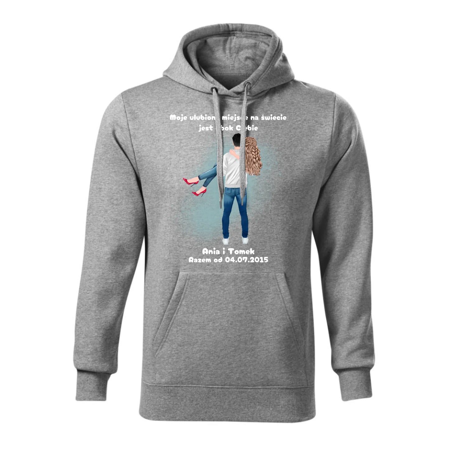 Personalizowana jesienna bluza z kapturem na prezent - szara - nadruk - hoodie