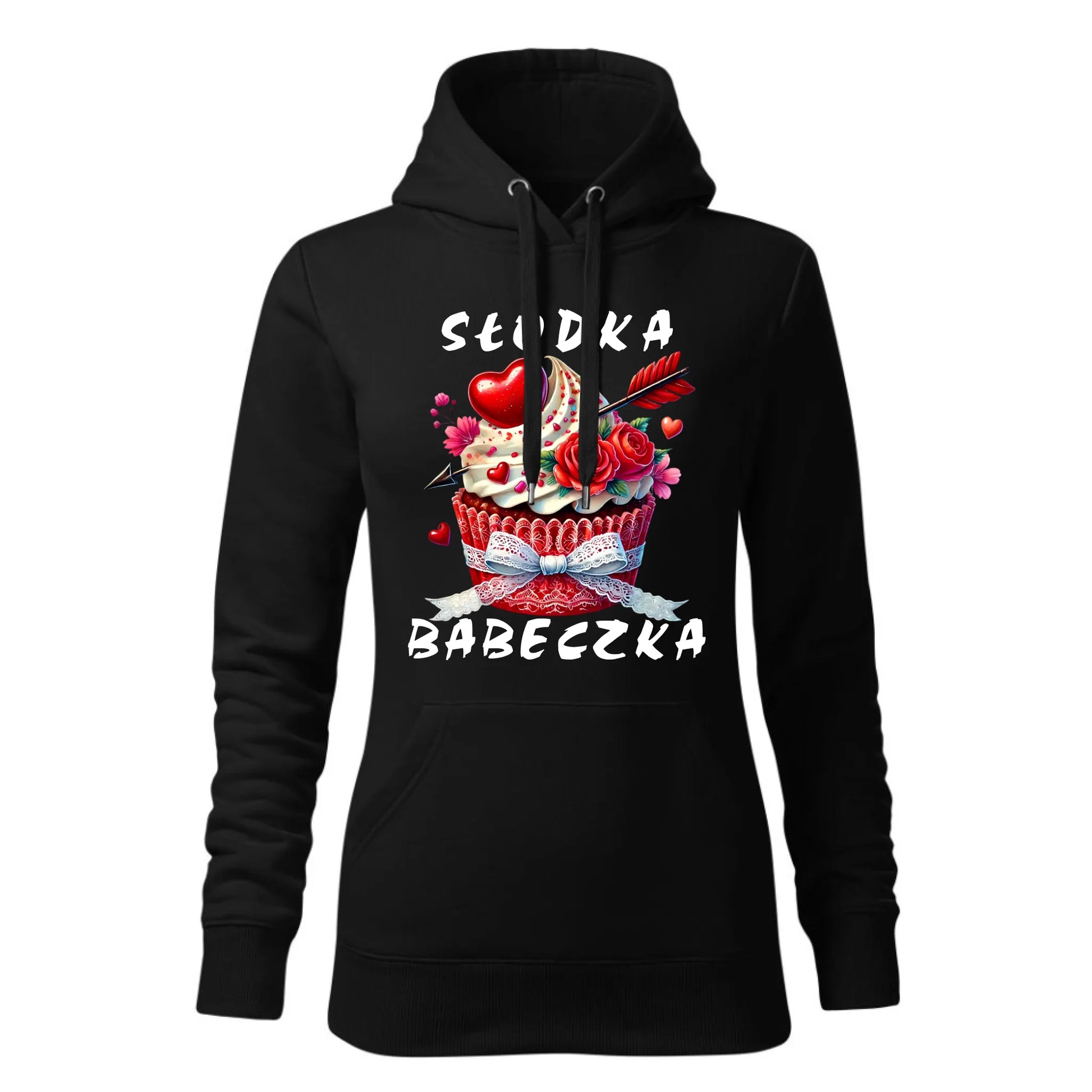 Damska bluza z kapturem czarna - hoodie - StoryCups.pl