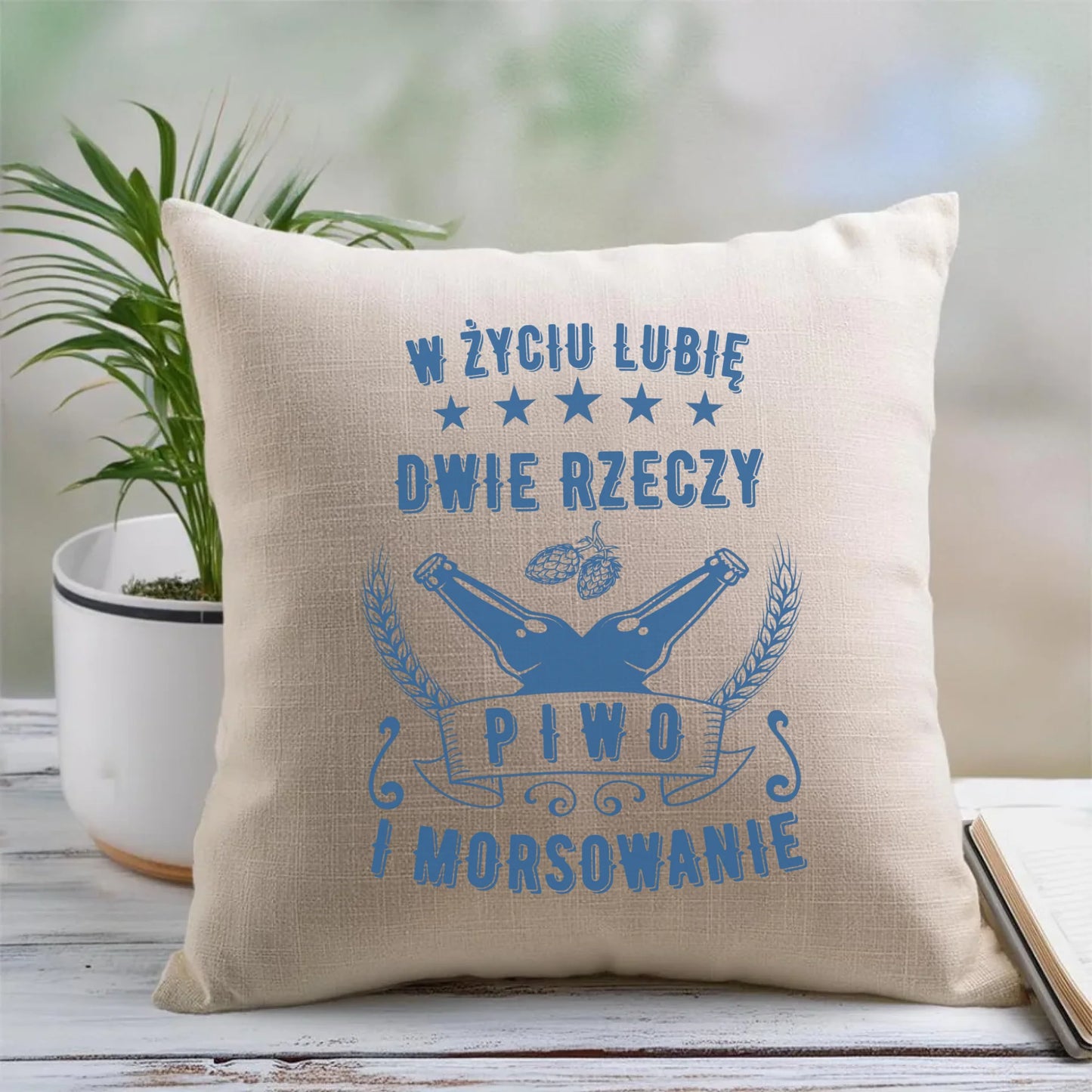 Duża poduszka w stylu lnianym na prezent dla morsa, morsowanie