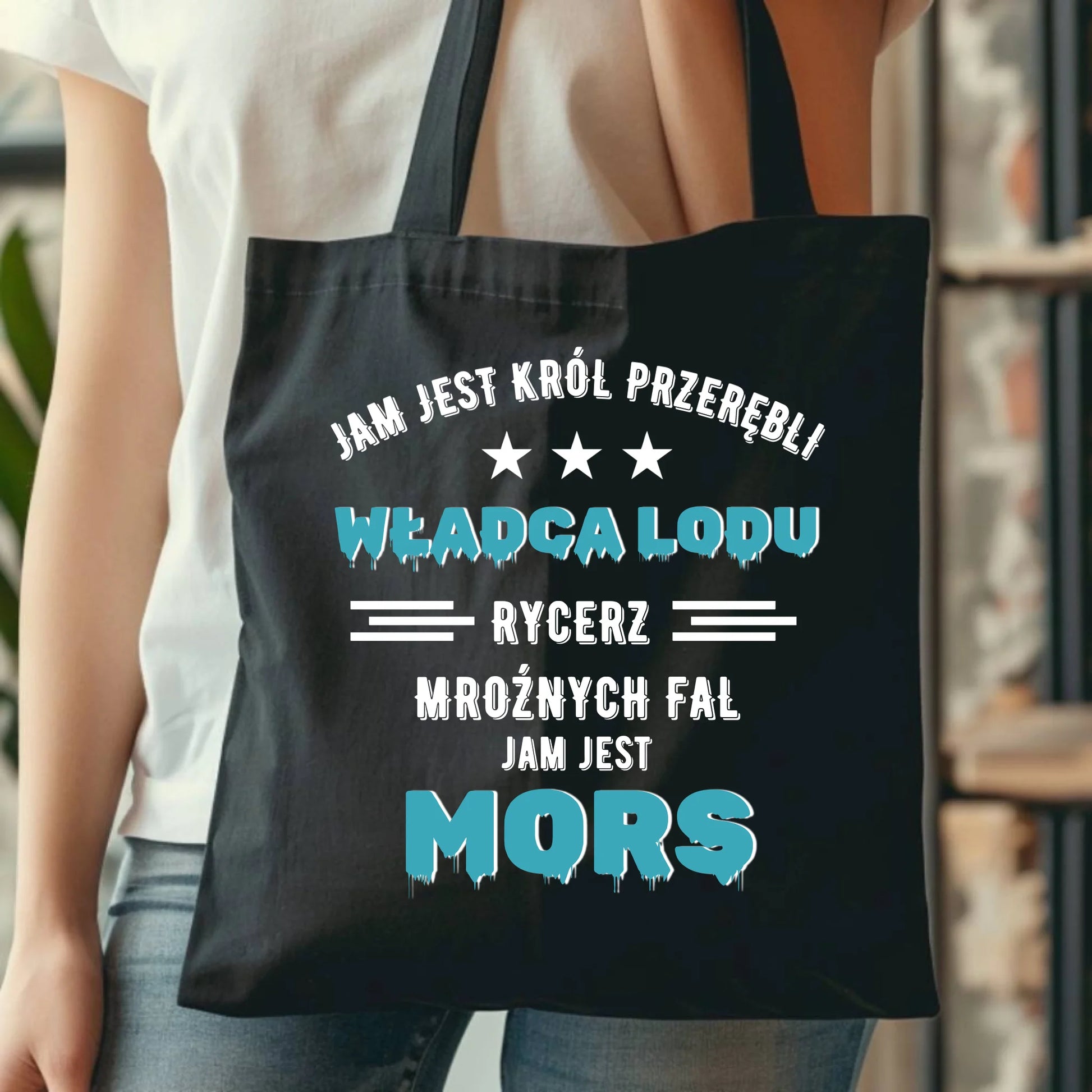 Czarna torba z nadrukiem dla morsa, mors, morsowanie