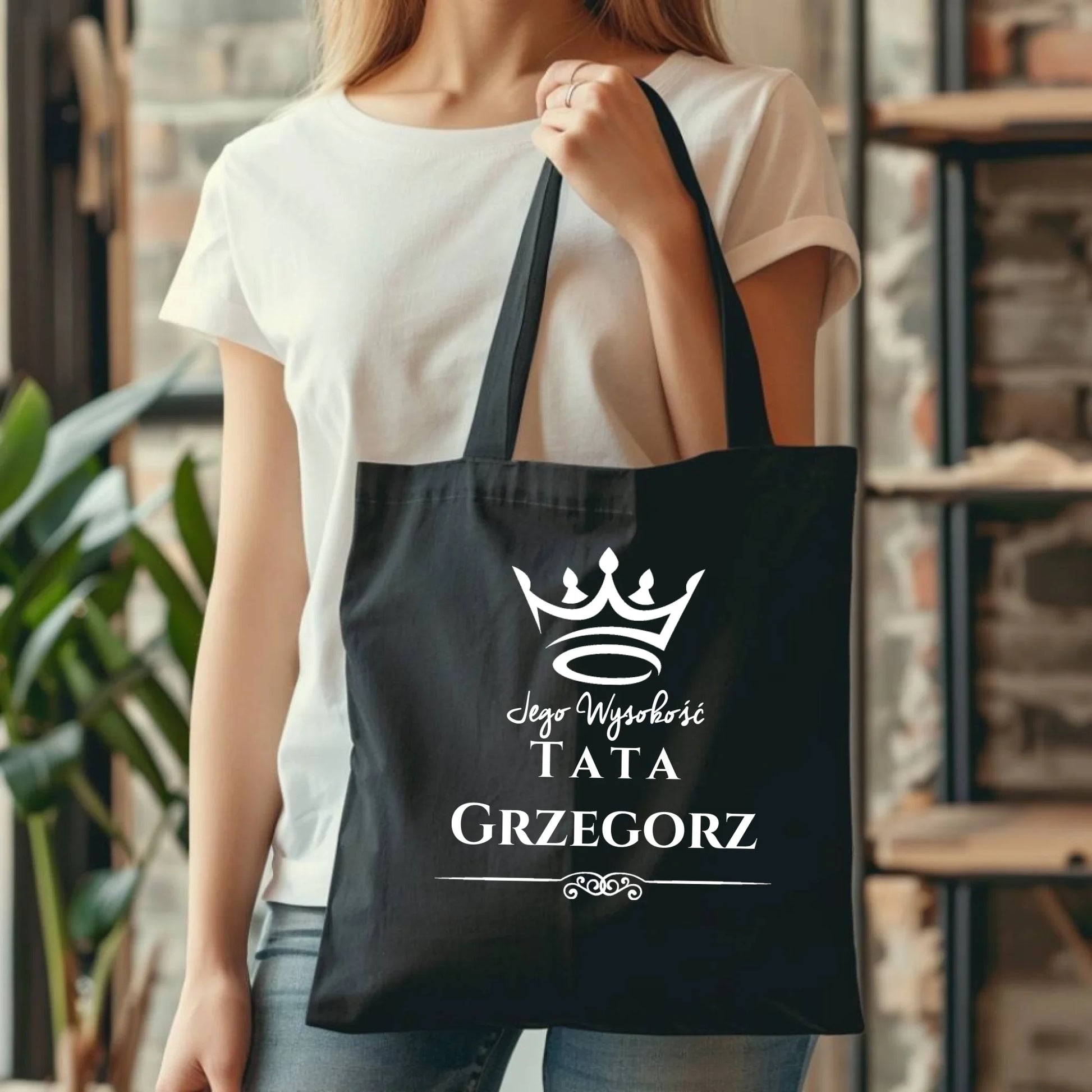 Personalizowana eco torba z nadrukiem dla taty - czarna - prezent dla taty, Dzień Ojca, Święta, Urodziny