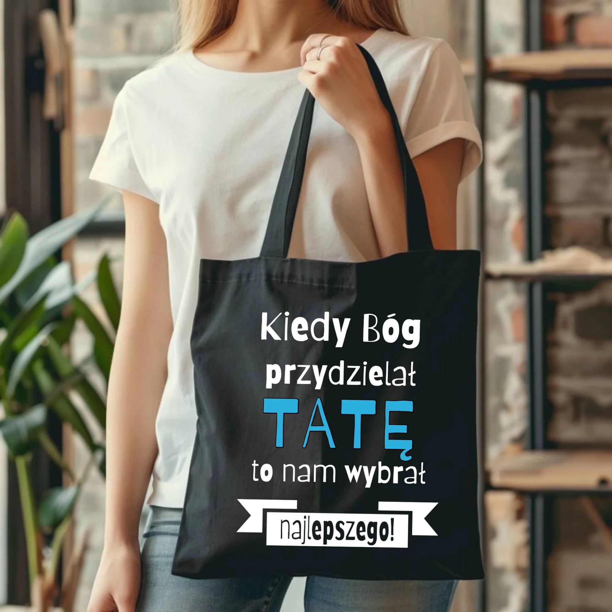 Personalizowana eco torba z nadrukiem dla taty - czarna - prezent dla taty, Dzień Ojca, Święta, Urodziny