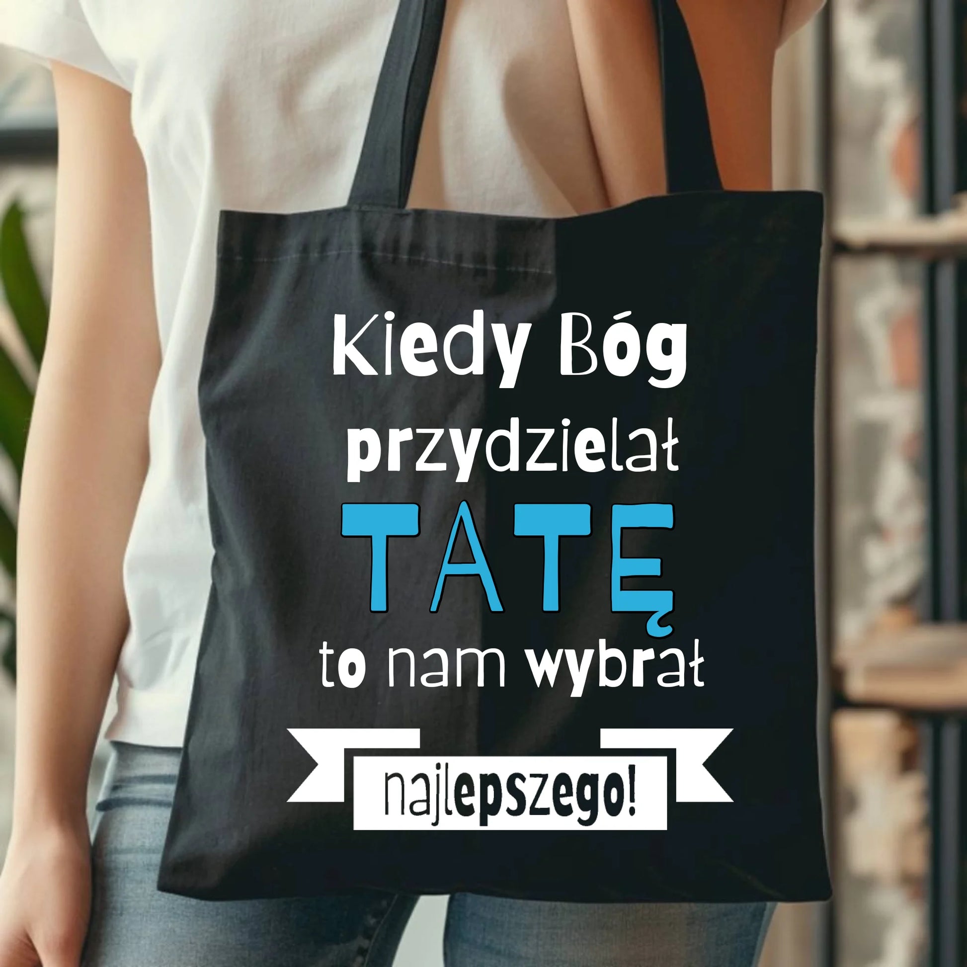 Personalizowana eco torba z nadrukiem dla taty - czarna - prezent dla taty, Dzień Ojca, Święta, Urodziny