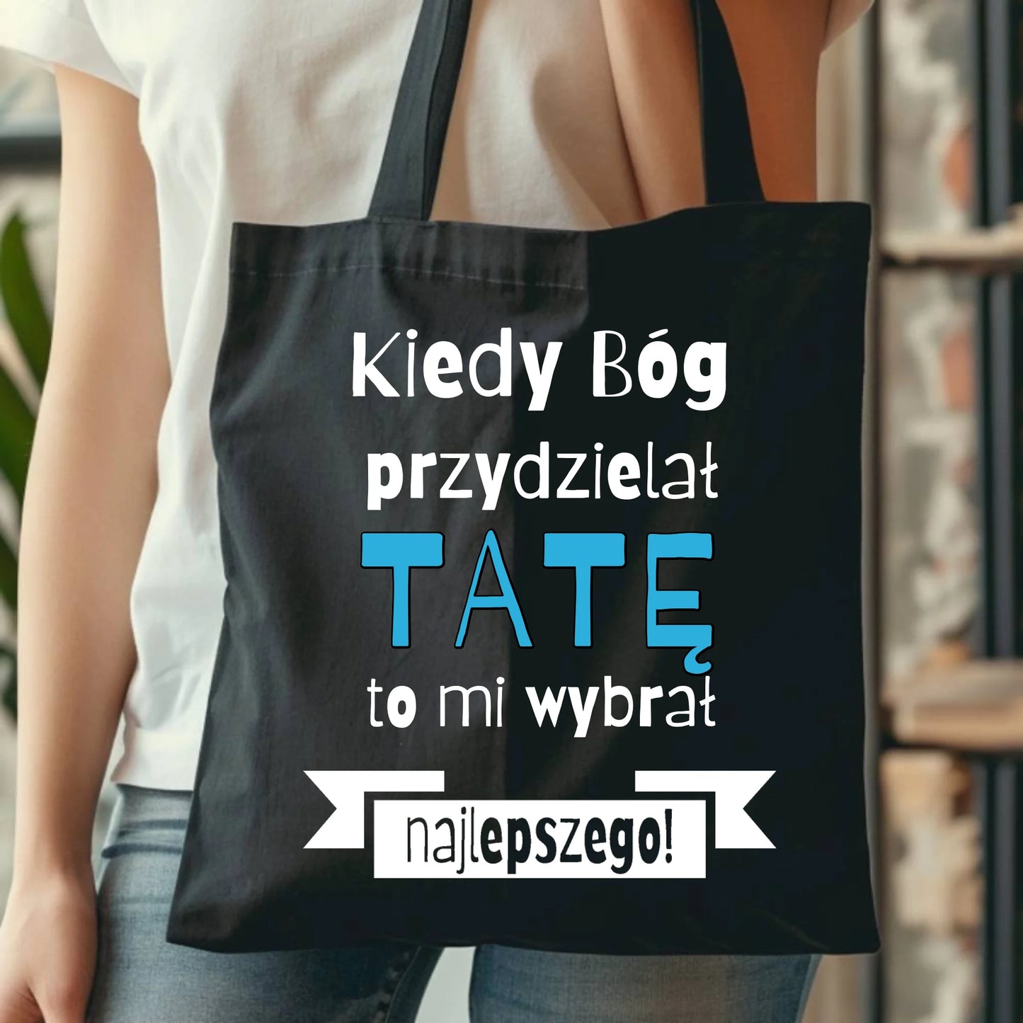 Personalizowana eco torba z nadrukiem dla taty - czarna - prezent dla taty, Dzień Ojca, Święta, Urodziny