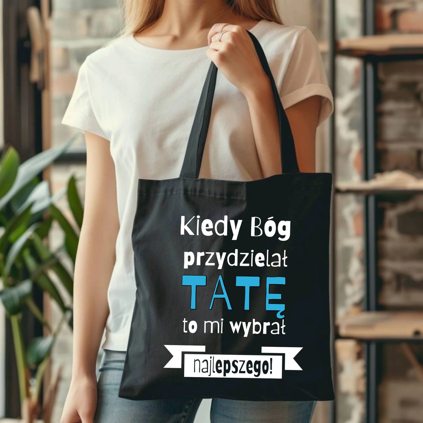 Personalizowana eco torba z nadrukiem dla taty - czarna - prezent dla taty, Dzień Ojca, Święta, Urodziny