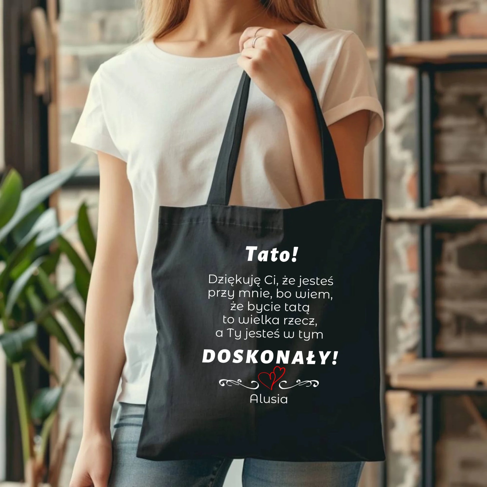 Personalizowana eco torba z nadrukiem dla taty - czarna - prezent dla taty, Dzień Ojca, Święta, Urodziny