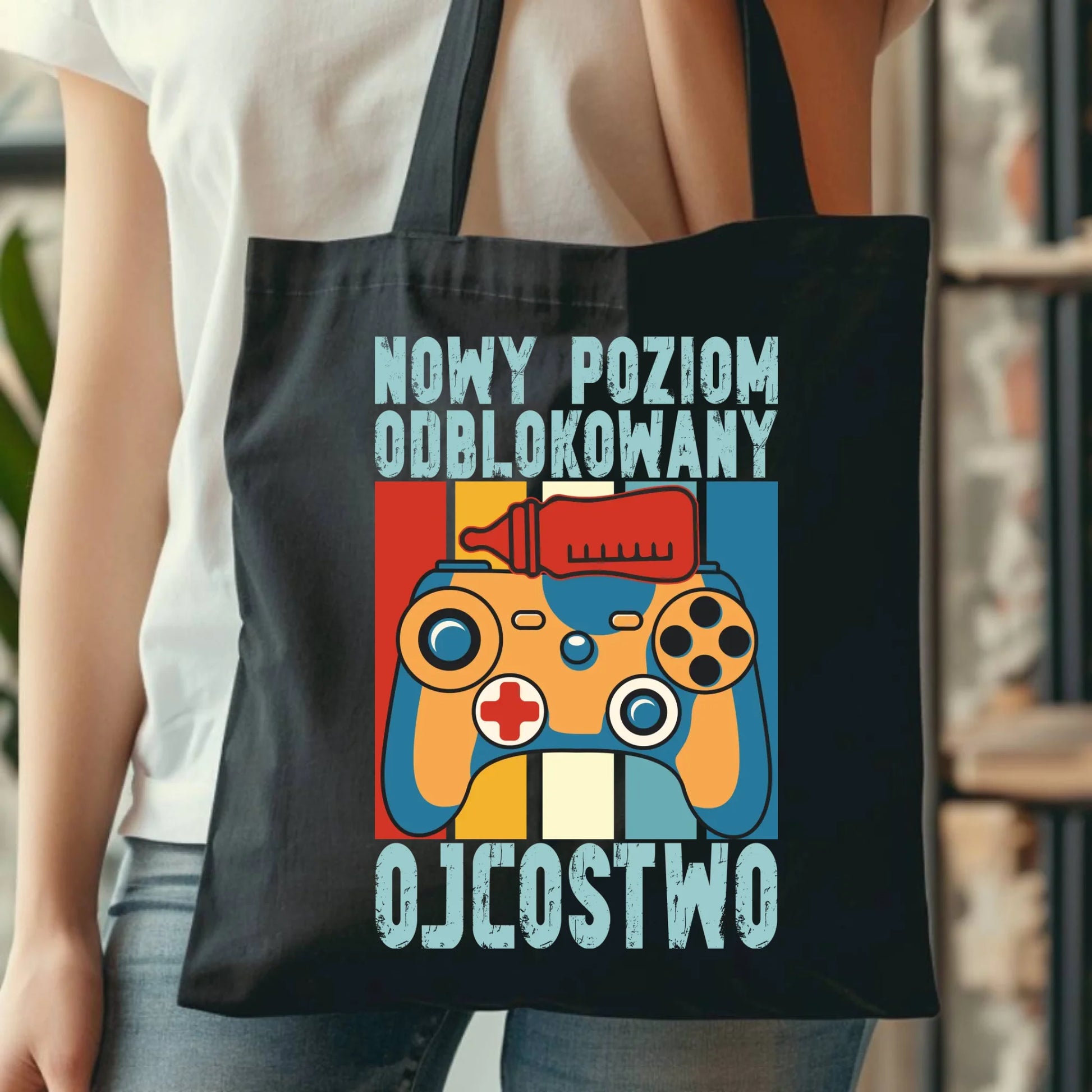 Personalizowana eco torba z nadrukiem dla taty - czarna - prezent dla taty, Dzień Ojca, Święta, Urodziny